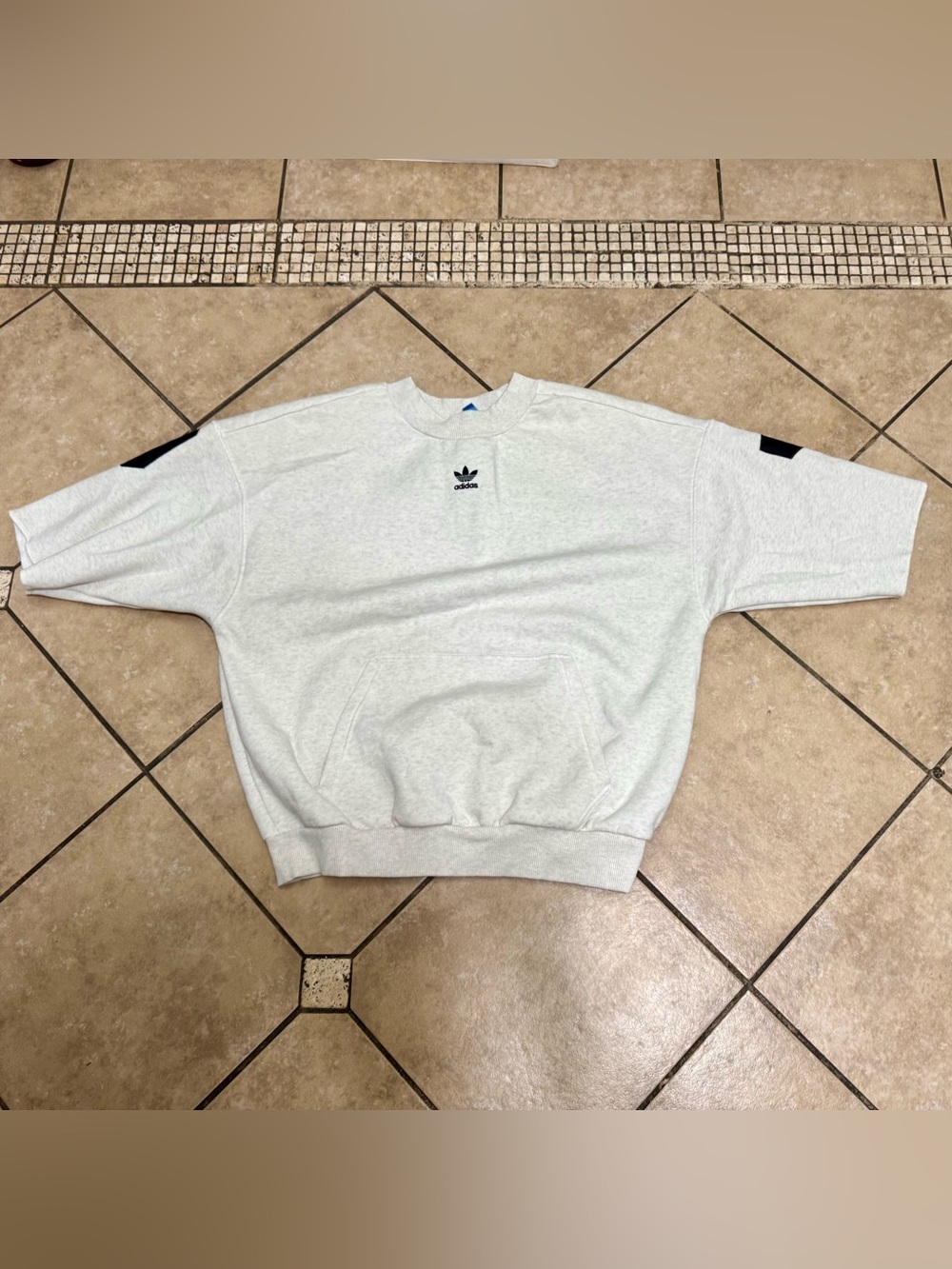 adidas Light Gray Crewneck Sweatshirt with Front Pocket